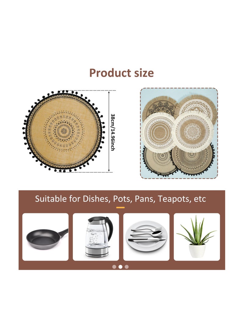 SYOSI مفرش طاولة دائري منسوج 6 قطع مفرش طاولة 15 بوصة، مفرش طاولة مغسول م braided، مع زخرفة مضادة للحرارة، غير منزلق، مفرش طاولة مضاد للماء لمطبخ منزل ديكور الطعام - Image 3