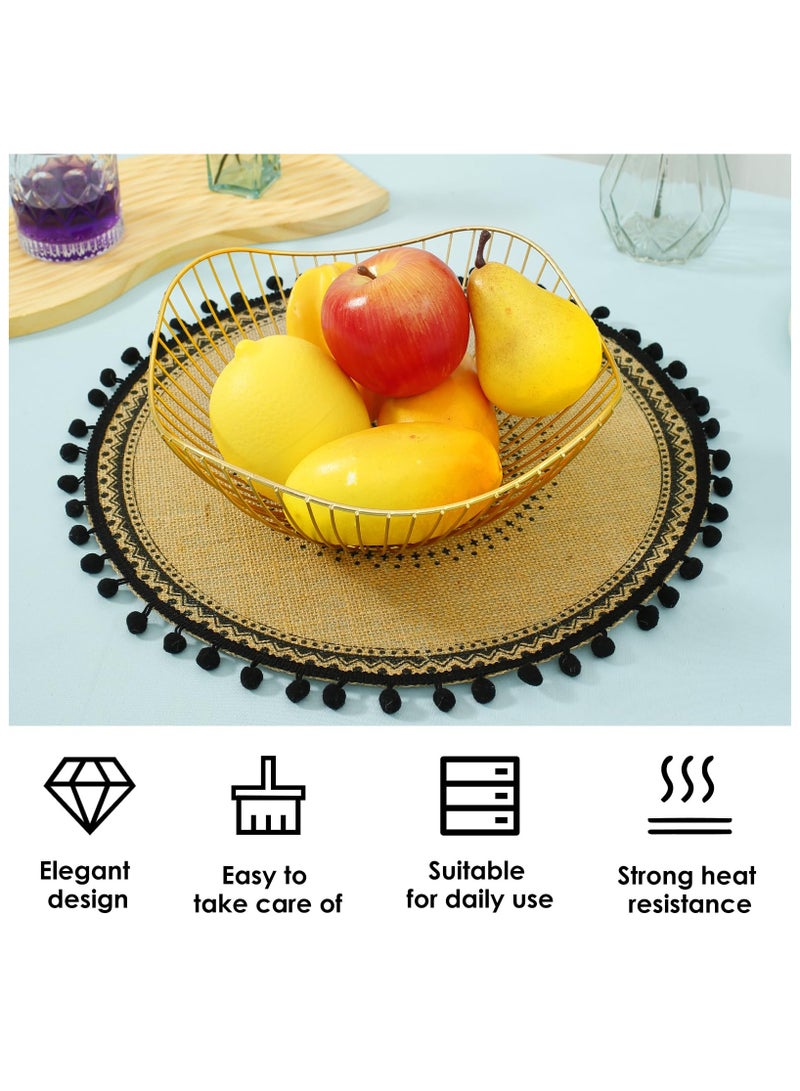 SYOSI مفرش طاولة دائري منسوج 6 قطع مفرش طاولة 15 بوصة، مفرش طاولة مغسول م braided، مع زخرفة مضادة للحرارة، غير منزلق، مفرش طاولة مضاد للماء لمطبخ منزل ديكور الطعام - Image 2