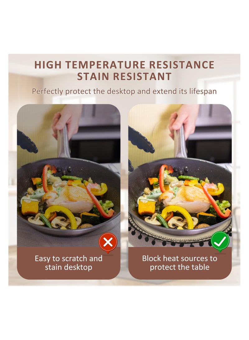 SYOSI مفرش طاولة دائري منسوج 6 قطع مفرش طاولة 15 بوصة، مفرش طاولة مغسول م braided، مع زخرفة مضادة للحرارة، غير منزلق، مفرش طاولة مضاد للماء لمطبخ منزل ديكور الطعام - Image 4