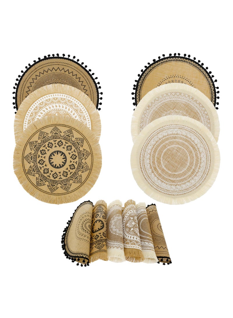 SYOSI مفرش طاولة دائري منسوج 6 قطع مفرش طاولة 15 بوصة، مفرش طاولة مغسول م braided، مع زخرفة مضادة للحرارة، غير منزلق، مفرش طاولة مضاد للماء لمطبخ منزل ديكور الطعام - Image 1