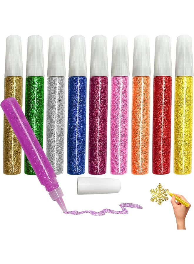 erorex Glitter Gel Pens 10Pcs Washable Glitter Glue Pens With 10 Bright Colors For Gluing Drawing Writing Outlining Beautiful 3D Glitter Glue Pens For Crafts Art Projects Diy Decorating Supplies - Image 1