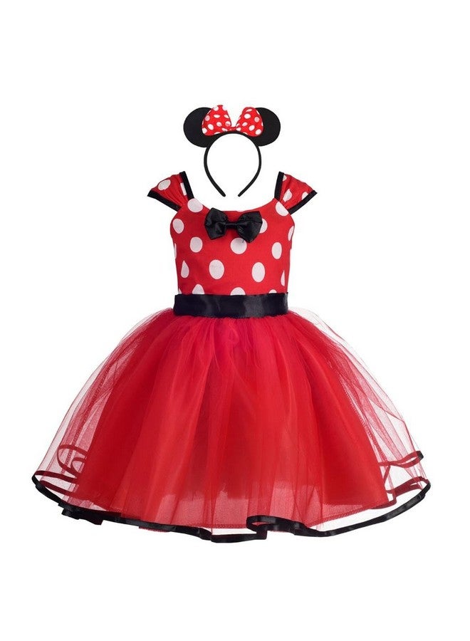 Dressy Daisy Polyester Toddler Girl Polka Dots Fancy Dress Up Costume Birthday Party Tulle Dresses With Headband Size 5-6 Red 203 - Image 1