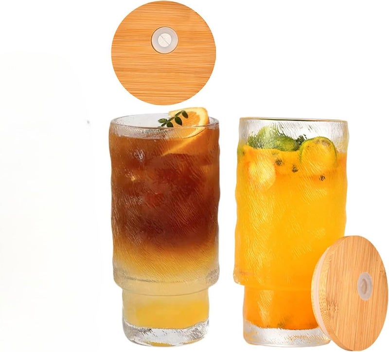 FOMQUAZLI Coffee Mug with Wooden Lid and Straw Textured Green Tea Tumbler with Lid - Pack of 1 - Travel, Drinking, Mason Jar, Can, Milk, Juice Cup - Borosilicate Glass - Image 2