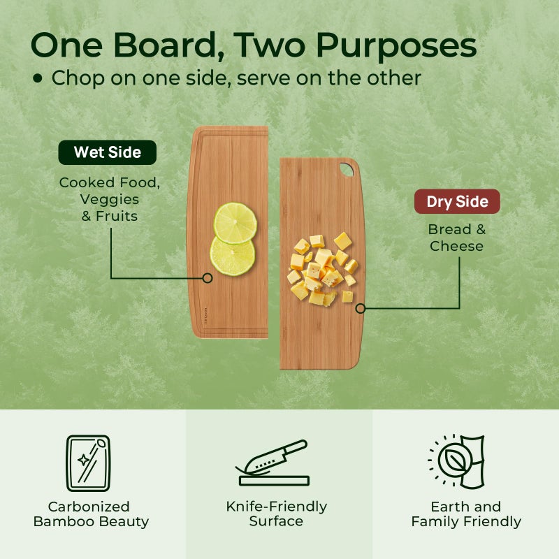 Keechee Dishwasher Safe Carbonized Bamboo Wood Cutting Boards for Kitchen with Juice Groove, Wooden Charcuterie & Chopping for Fruit, Vegetables & Cheese, Durable, Lightweight, Water-Resistant - Image 4