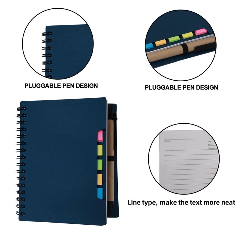 Spiral Notebook Hardcover with Sticky Notes and Pen - Blue - Image 5