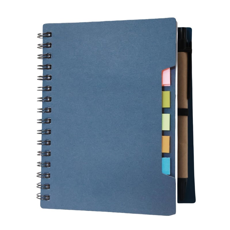 Spiral Notebook Hardcover with Sticky Notes and Pen - Blue - Image 2