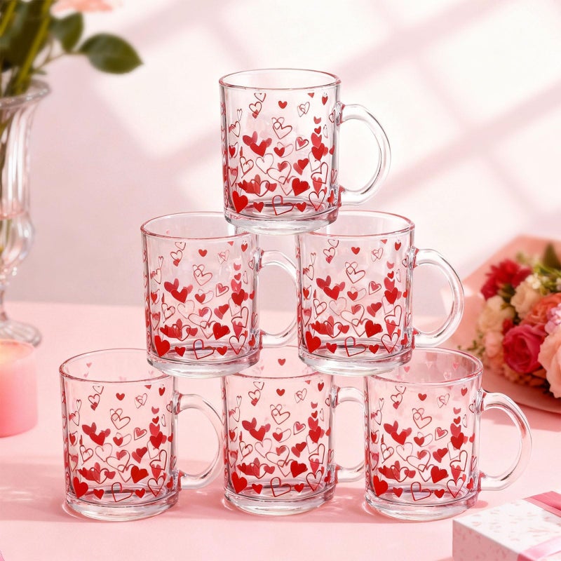 Maxcheck 6 Pack 12 oz Valentines Day Heart Coffee Mugs Glass Cups Love Drinking Glasses for Galentine's Day Party Supplies Gifts - Image 4