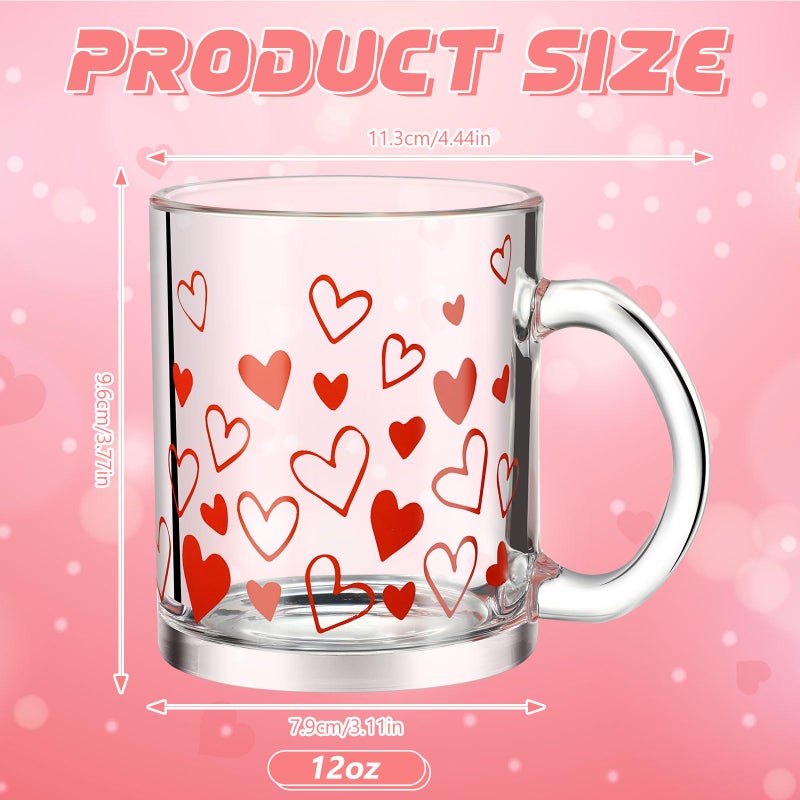 Maxcheck 6 Pack 12 oz Valentines Day Heart Coffee Mugs Glass Cups Love Drinking Glasses for Galentine's Day Party Supplies Gifts - Image 2