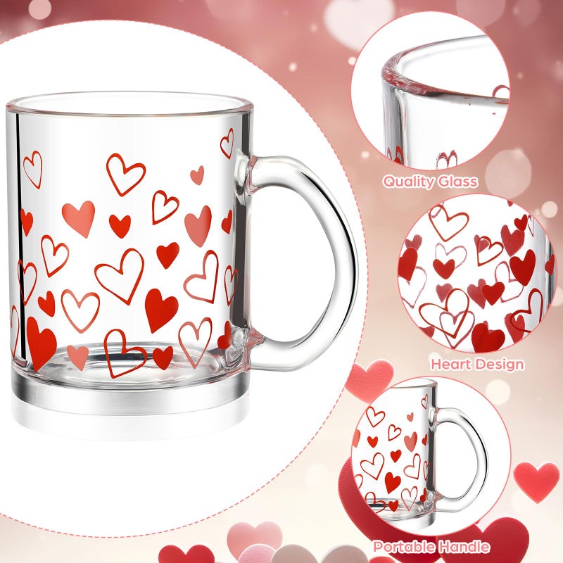 Maxcheck 6 Pack 12 oz Valentines Day Heart Coffee Mugs Glass Cups Love Drinking Glasses for Galentine's Day Party Supplies Gifts - Image 3