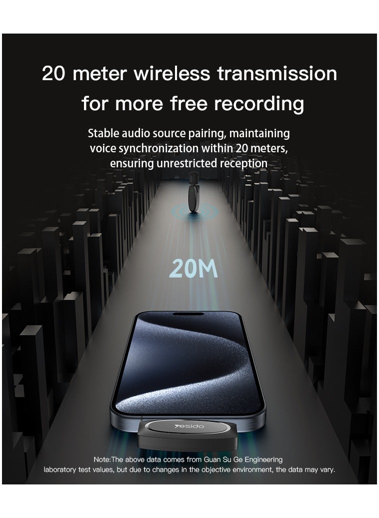 Yesido Wireless Microphone KR15, Portable 360-Degree Sound Pickup, Type-C With IP Transmission, Dual Transmission Ports, 2-in-1. - Image 3