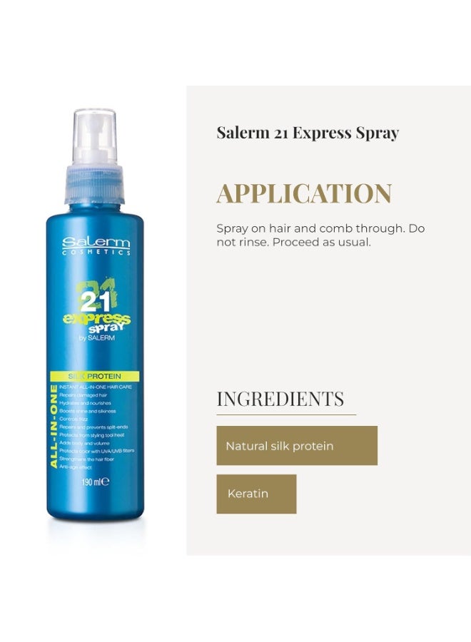 SALERM - Leave-In Mask 21 Express Spray - 190 ml - with Silk Protein - Repairs Damaged Hair - Hydrates Hair - with Heat Protector for Hair - Frizz Control - Image 3