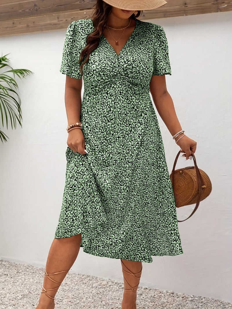 V Neck Floral Print Twist Plus Size Dress - Image 4