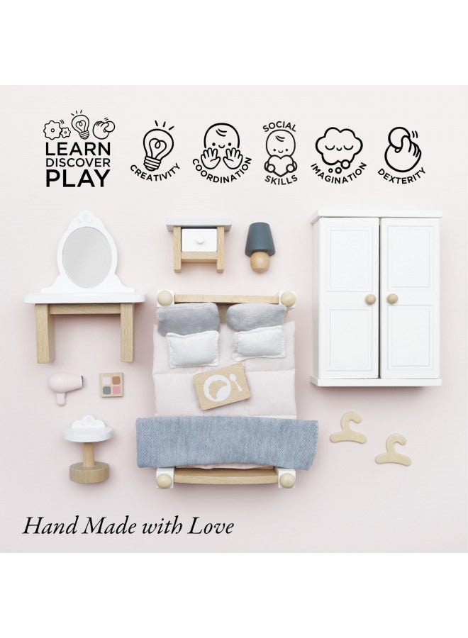 Le Toy Van - Wooden Daisylane Master Bedroom Dolls House | Accessories Play Set For Dolls Houses | Girls and Boys Dolls House Furniture Sets - Suitable For Ages 3+, ME057, Small - Image 3