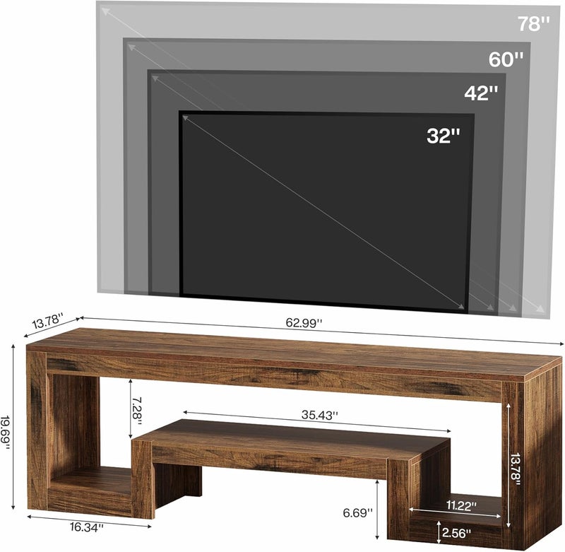 Tribesigns 160CM TV Stand for 55/60/65-Inch TVs, Farmhouse Entertainment Center with Open Storage Shelves, Rustic Brown Television Console for Living Room, Bedroom - Image 2