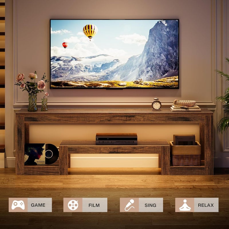 Tribesigns 160CM TV Stand for 55/60/65-Inch TVs, Farmhouse Entertainment Center with Open Storage Shelves, Rustic Brown Television Console for Living Room, Bedroom - Image 3