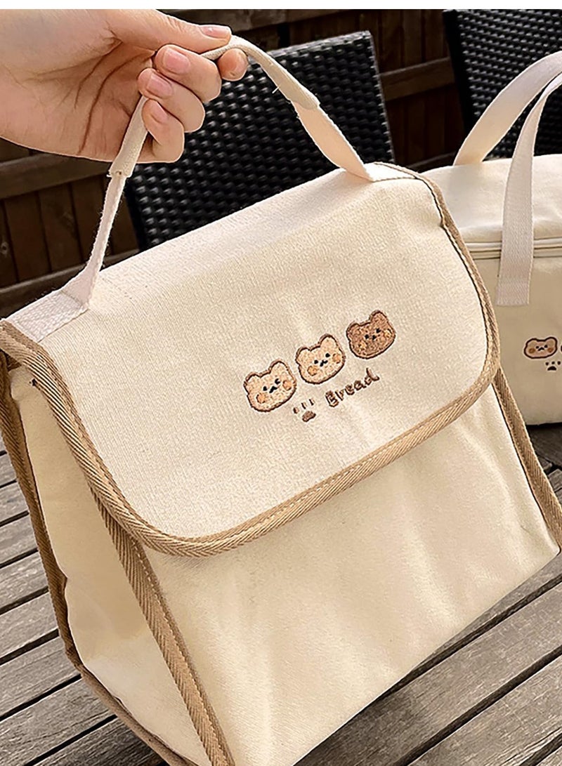 Excefore Stylish and roomy lunch bag set, perfect for work, school, picnics and travel, includes cutlery and insulated tote, three little bears - Image 5