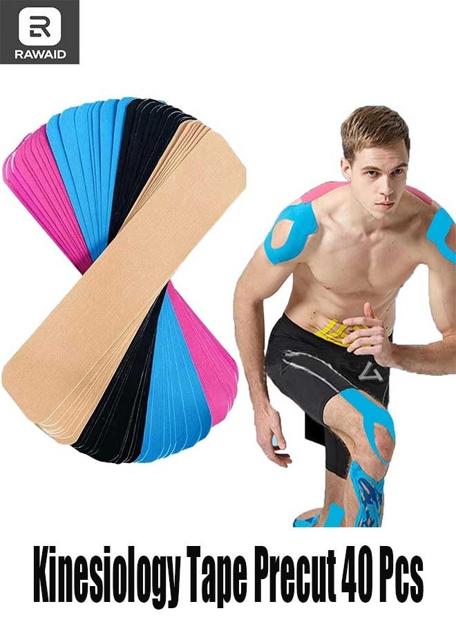 رَوَائِد شريط علاجي مقصوص مسبقًا – 40 شريطًا مرنًا احترافيًا لدعم المفاصل وتخفيف آلام العضلات، مضاد للحساسية ومقاوم للماء، مثالي للكاحل والركبة والجري وجميع الأنشطة الرياضية - Image 1