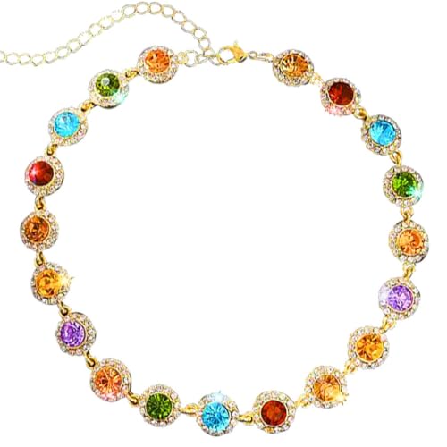 ACEDRE Colorful Crystal Choker Necklace Sparkly Rhinestone Chokers Necklaces Gold Chain Party Prom Neck Jewelry for Women (1-Colorful) - Image 1