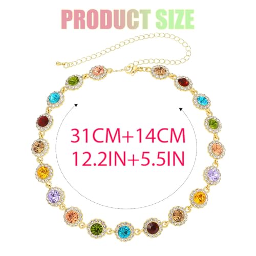 ACEDRE Colorful Crystal Choker Necklace Sparkly Rhinestone Chokers Necklaces Gold Chain Party Prom Neck Jewelry for Women (1-Colorful) - Image 3