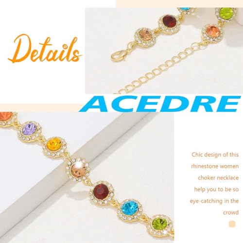 ACEDRE Colorful Crystal Choker Necklace Sparkly Rhinestone Chokers Necklaces Gold Chain Party Prom Neck Jewelry for Women (1-Colorful) - Image 5