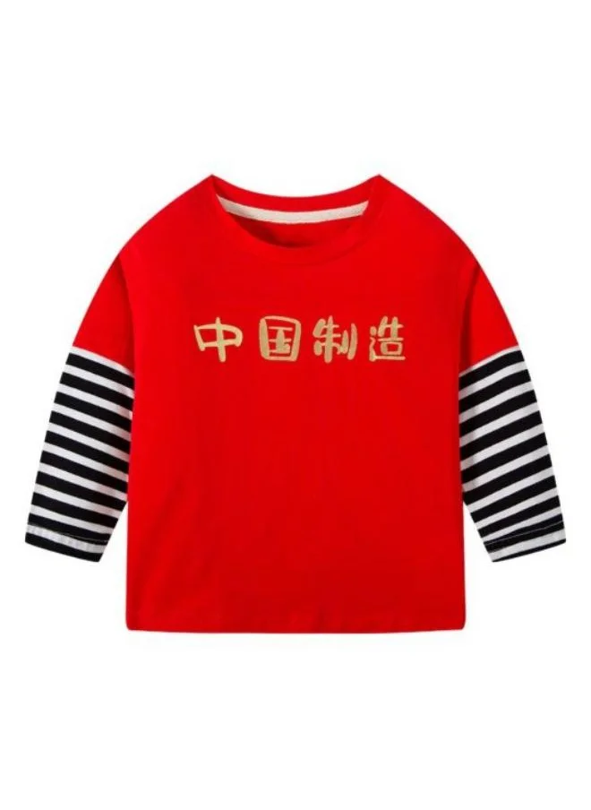 يونيكي Red Printed Long Sleeve Crew Neck T-Shirt