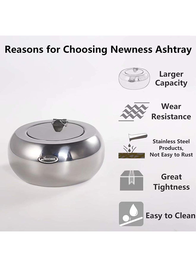 Silver Stainless Steel Modern Tabletop Ashtray with Lid 5x5x2.5inch - Image 3