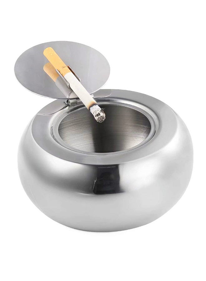 Silver Stainless Steel Modern Tabletop Ashtray with Lid 5x5x2.5inch - Image 1