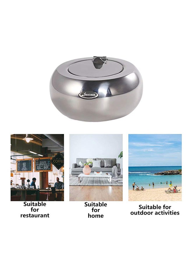 Silver Stainless Steel Modern Tabletop Ashtray with Lid 5x5x2.5inch - Image 4