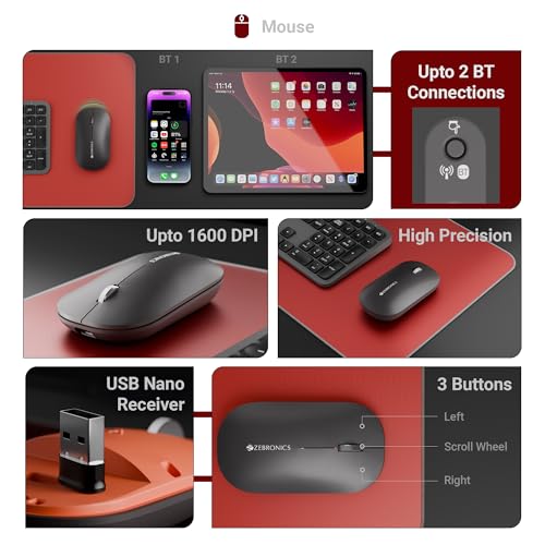 Zebronics Wireless Keyboard & Mouse Combo, 2.4GHz + Multi BT Toggle, Scissor Switch, Mac & Win Toggle, UV Coated Keys, Multimedia Keys, Upto 1600DPI, Type-C Charging, High Precision (Companion 5002) - Image 4