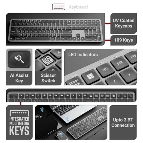 Zebronics Wireless Keyboard & Mouse Combo, 2.4GHz + Multi BT Toggle, Scissor Switch, Mac & Win Toggle, UV Coated Keys, Multimedia Keys, Upto 1600DPI, Type-C Charging, High Precision (Companion 5002) - Image 3