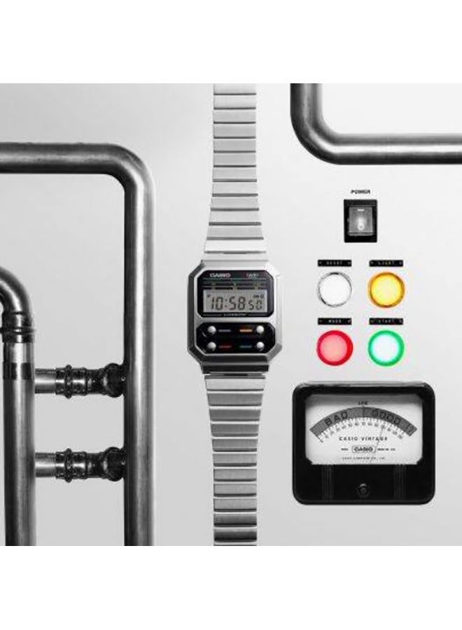 CASIO Digital Square Waterproof Wrist Watch With Stainless Steel A100WE-1ADF  - Image 3