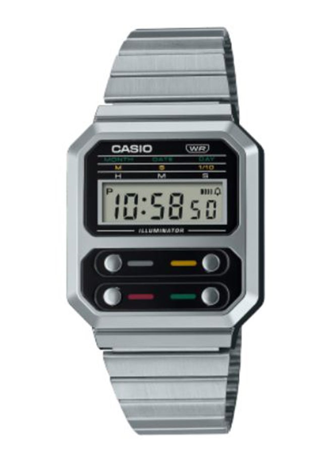 CASIO Digital Square Waterproof Wrist Watch With Stainless Steel A100WE-1ADF  - Image 1