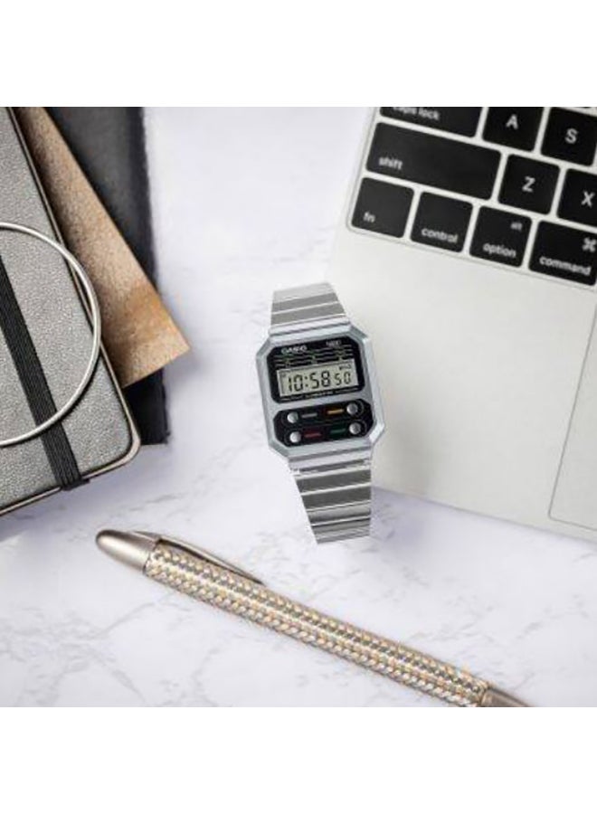 CASIO Digital Square Waterproof Wrist Watch With Stainless Steel A100WE-1ADF  - Image 2
