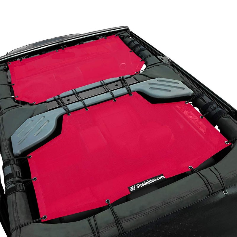 Shadeidea JK Sun Shade Top Compatible with Jeep Wrangler JKU Top Sunshade Soft Mesh Roof Cover 20072018 Wind Noise UV Blocker 10 Year Warranty 4 Door Cherry Red FrontRear 2 pcs