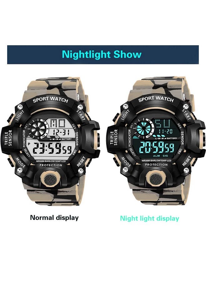 Shocknshop Shocknshop Digital Rubber Sports Multi Functional Black Dial Watch for Mens Boys -315 (Beige)  - Image 2