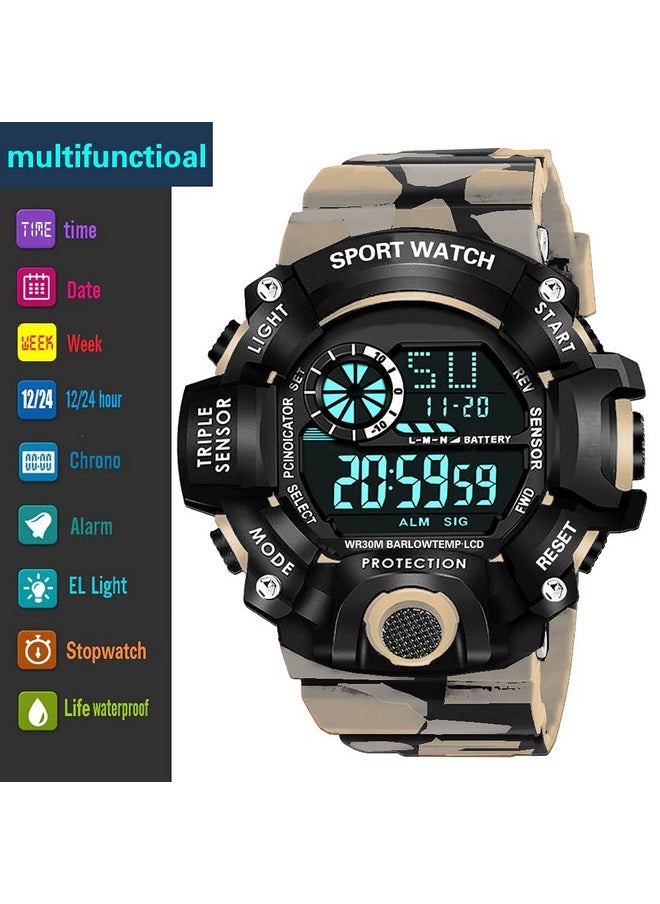 Shocknshop Shocknshop Digital Rubber Sports Multi Functional Black Dial Watch for Mens Boys -315 (Beige)  - Image 5