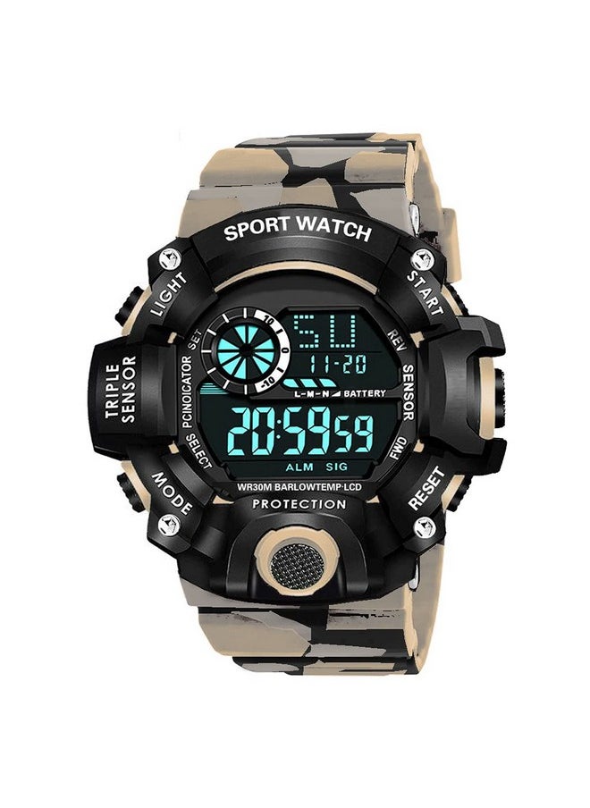 Shocknshop Shocknshop Digital Rubber Sports Multi Functional Black Dial Watch for Mens Boys -315 (Beige)  - Image 1