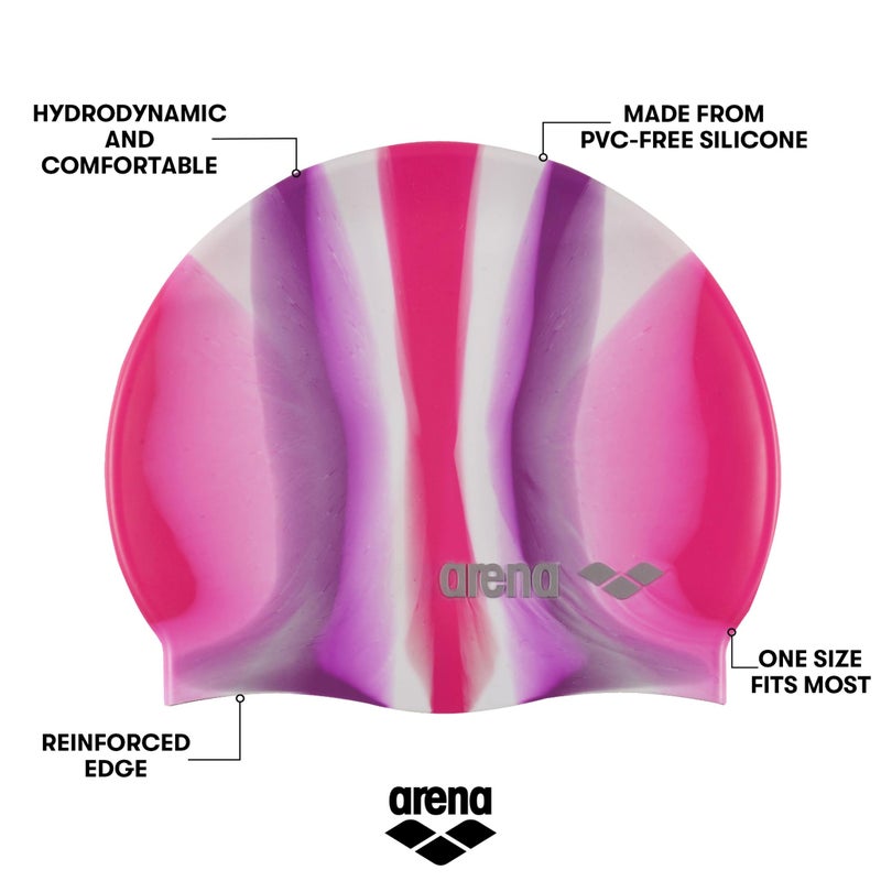 Arena Pop Art Unisex Elastic Silicone Swim Cap for Adults, Training Water Sports Fitness Swimming Gear, Chlorine Protection Pool Hat, Pop Pink/Fuchsia - Image 2