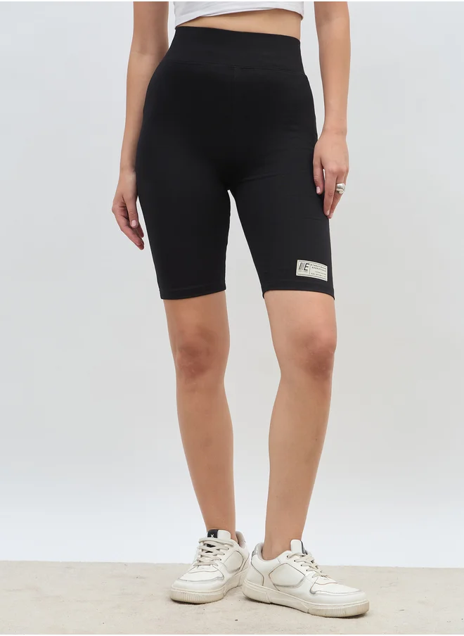 ستايلي Solid Cycling Shorts with Badge Details