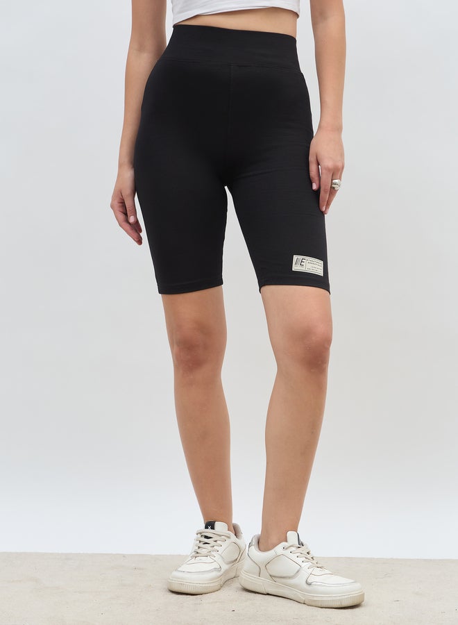 Styli Solid Cycling Shorts with Badge Details  - Image 2