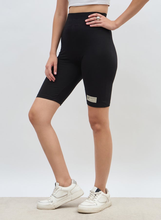 Styli Solid Cycling Shorts with Badge Details  - Image 3