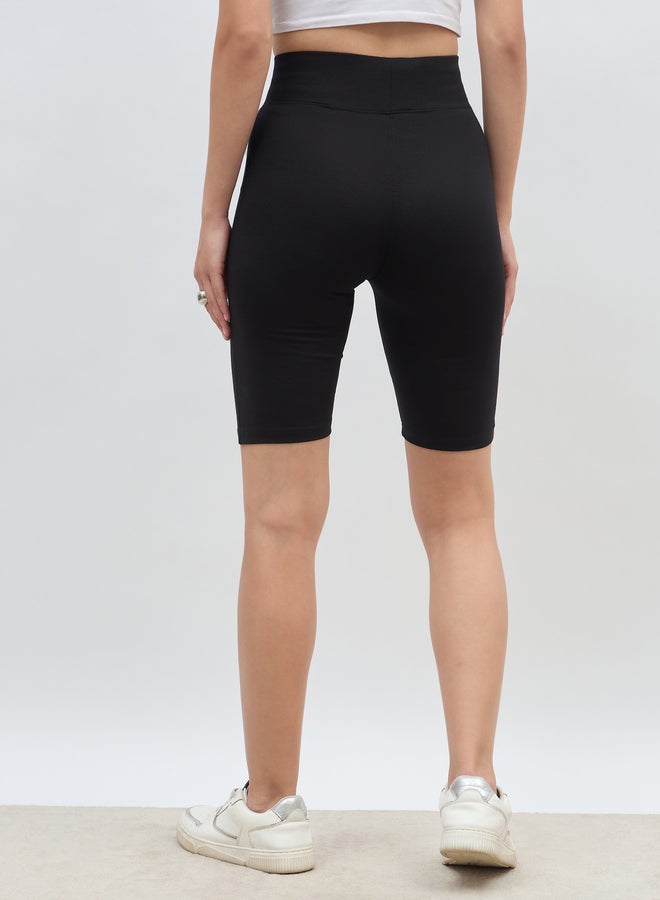 Styli Solid Cycling Shorts with Badge Details  - Image 5