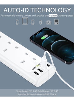 لينسينت وصلة تمديد LENCENT 3M مع فتحات USB ، شريط طاقة 4 منافذ مع 4 منافذ USB ، تمديد قابس متعدد الطاقة مع سلك تمديد مضفر 3M للمكتب المنزلي ، 3250 وات 13 أمبير  - Image 5