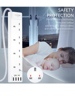 لينسينت وصلة تمديد LENCENT 3M مع فتحات USB ، شريط طاقة 4 منافذ مع 4 منافذ USB ، تمديد قابس متعدد الطاقة مع سلك تمديد مضفر 3M للمكتب المنزلي ، 3250 وات 13 أمبير  - Image 2