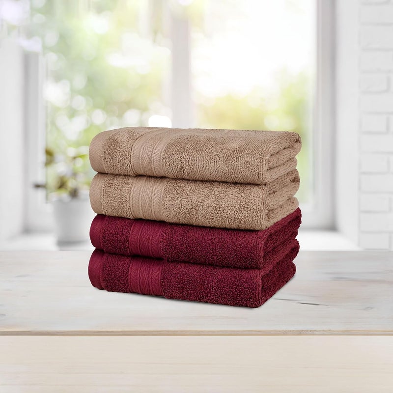 MYTRIDENT Soft Comfort Air Rich Towel 100% Cotton Hand Towel for Daily use, 500 GSM Highly Absorbent Towels for Men/Women, 4Pc Hand Towel Set (41 cm X 66 cm), Acorn and Wine red - Image 3