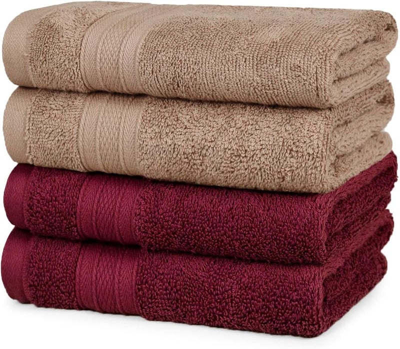 MYTRIDENT Soft Comfort Air Rich Towel 100% Cotton Hand Towel for Daily use, 500 GSM Highly Absorbent Towels for Men/Women, 4Pc Hand Towel Set (41 cm X 66 cm), Acorn and Wine red - Image 1