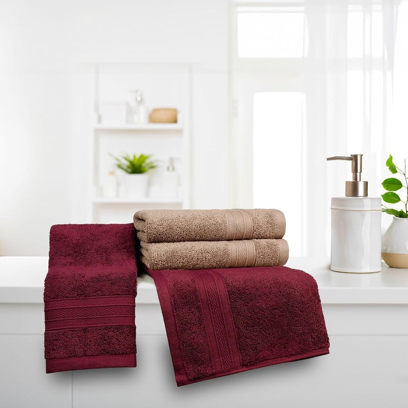 MYTRIDENT Soft Comfort Air Rich Towel 100% Cotton Hand Towel for Daily use, 500 GSM Highly Absorbent Towels for Men/Women, 4Pc Hand Towel Set (41 cm X 66 cm), Acorn and Wine red - Image 2