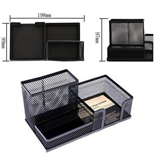 MeRaYo 3 Compartment Metal Mesh Desk Organizer Stationery Pen Stand for Office Study Table (Black Color) - Image 3