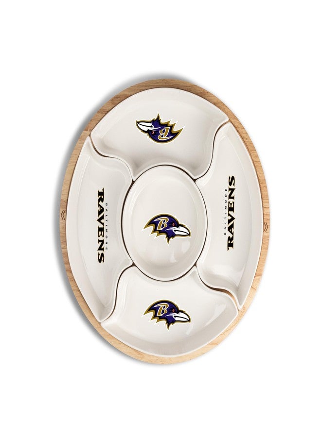 The Memory Company Officially Licensed 16" 5-Section Serving Tray w/Wood, Baltimore Ravens - Image 1
