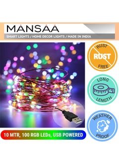 MANSAA MANSAA USB LED String Light 10 Meter 100 LEDs Multicolor with USB Adaptor Home Decor LED Light  - Image 3